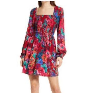 Charles Henry Floral Long Sleeve Dress - Red and Blue